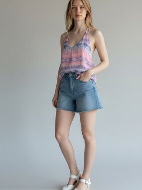 Forever 21 Pink & Blue Ikat Print Ladderback Strappy Tank Top - Size Medium